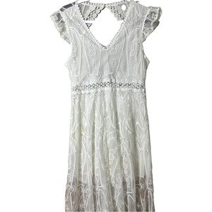 White Lace V-Neck Sundress with Flutter Cap Sleeves